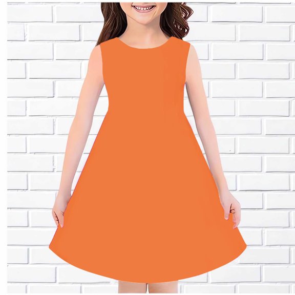 OKSALE Girls Dresses Size 10-12 Summer Casual Sleeveless Dress A Line Plain Dress for Kids 4Y-14Y Holiday Party Dresses for Girl Cozy Crew Neck Mid Length Dress