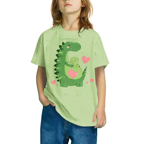 OKSALE Girls Summer Tee Tops Kids Fashion Dinosaur Printed T Shirts Oversized Crew Neck Graphic Tees Toddler Boys Girls Cute Short Sleeve T-Shirt Size 5-14 Years