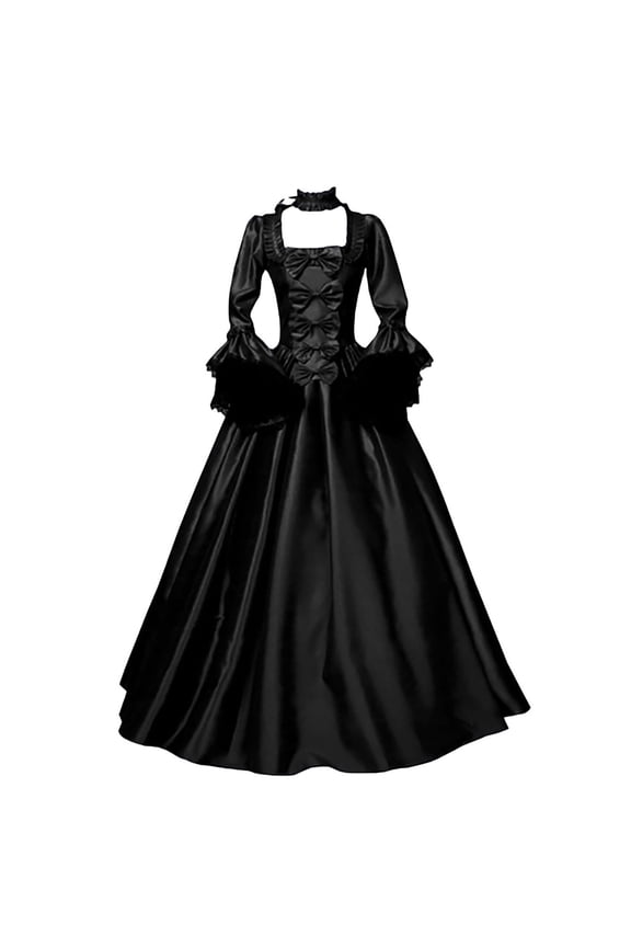 Womens Medieval Ball Gown Dresses Vintage Trumpet Sleeve Ball Dress with Bow Dector Floor Length Maxi Dresses Square Neck Dress