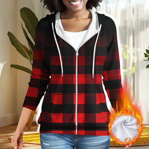 OKSALE Gradient Hoodies for Women Trendy Color Block Zip Up Sweatshirts Comfy Long Sleeve Sweatshirt with Pockets Drawstring Hoodie Plaid Warm Winter Casual Tops