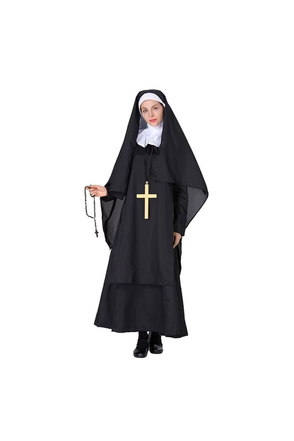 Jesus Nun Dresses for Women Medieval Renaissance Dress Girls Deluxe Nun Dress Pray Outfit for Dress Up Party Adult Long Dress Black