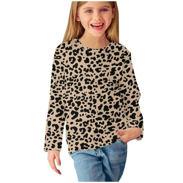 OKSALE Kids Girls Cute Layering Shirts Unisex Toddlers Long Sleeve Basic Tees Casual Leopard Printing Tops Fashion Round Neck Tee Top for Youth Children