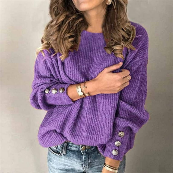 Oksale Knit Sweaters for Women Casual Drop Shoulder Crewneck Sweater Cozy Long Sleeve Pullover Solid Color Tops Elegant Soft Classic Fit Top 2025