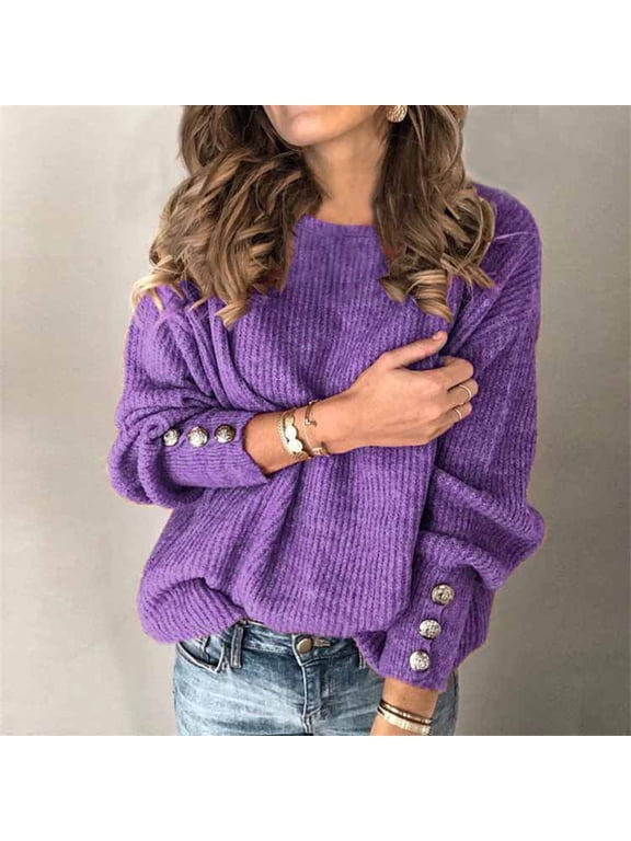 Knit Sweaters for Women Casual Drop Shoulder Crewneck Sweater Cozy Long Sleeve Pullover Solid Color Tops Elegant Soft Classic Fit Top 2025