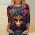 thumbnail image 1 of Oksale Mardi Gras Shirts for Women Plus Size 3/4 Sleeve Shirt Casual Crew Neck Tee Blouses Funny Graphic Feitival Tops 2025, 1 of 5