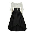 thumbnail image 1 of Oksale Medieval Dresses for Women Lace Up Puff Long Sleeve Dress Renaissance High Low Hem Dress Off the Shoulder Victorian Dresses with Button Dector Black, 1 of 4
