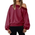 thumbnail image 1 of OKSALE One Shoulder Pullover for Women Trendy Crewneck Sweatshirts Loose Long Sleeve Sweatshirt Classic Solid Color Pullovers Casual Soft Comfort Tops Shirts, 1 of 8