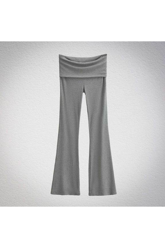Pants for Women Fold Over Low Rise Flare Yoga Lounge Pants Solid Color Wide Leg Sweat Pants Slim Fit Pants Casual Fasion Trousers