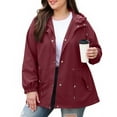 thumbnail image 1 of OKSALE Plus Size Rain Jackets Women Waterproof Windbreaker with Hood Button Up Lined Raincoat Solid Color Jacket Active Outdoor Traveling Clothing for Hiking Camping Climbing, 1 of 7
