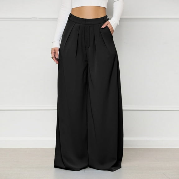 Oksale Plus Size Wide Leg Pants for Women Loose Yoga Pants Elastic High Waisted Sweatpants with Pockets Full Length Pants Solid Color Lounge Wide Leg Pants Comfortable Trousers