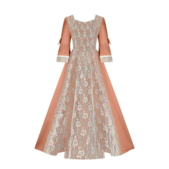 Oksale Plus Size Womens Medieval Dresses Vintage Square Neck Dresses Renaissance Irish Seven Sleeve Long Dress for Evening Party Wedding Watermelon Red