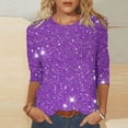 thumbnail image 1 of Oksale Sequin Graphic Shirts for Women Casual Crew Neck Shirt Loose 3/4 Sleeve Tee Blouses Sparkly Funny Soft Top Cozy Basic Tops, 1 of 5