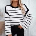 thumbnail image 1 of OKSALE Striped Sweaters for Women Casual Knitted Sweater Round Neck Jumper Loose Long Sleeve Pullover Soft Outfits Tops, 1 of 9