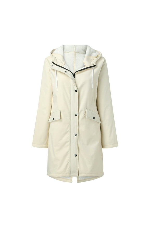 Sun Protection Long Rain Jackets for Women Water Resistant Lined Fleece Raincoats with Button Pockets Comfy Rain Coat Thermal Warm Winter Outerwear Sports Hiking Travel Coats