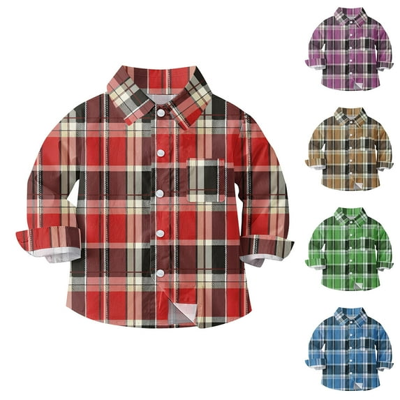 OKSALE Toddler Boys Button Down Western Shirt for 6 Months - 8 Years School Uniform Shirts Dressy Buffalo Plaid Tops Kids Boy Long Sleeve Blouse Boys Clothes 5T