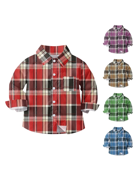 Toddler Boys Button Down Western Shirt for 6 Months - 8 Years School Uniform Shirts Dressy Buffalo Plaid Tops Kids Boy Long Sleeve Blouse Gifts for Boys 8 to 11 Years