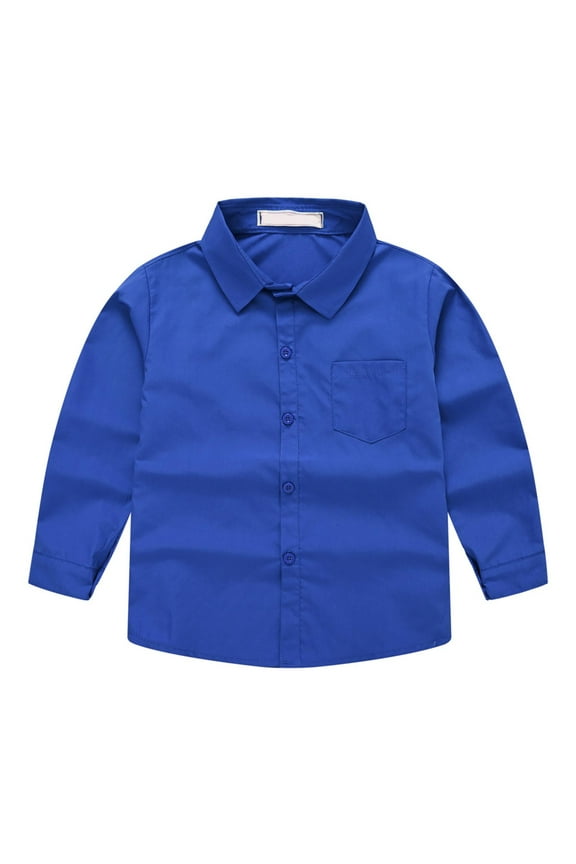 Toddler Boys Dress Shirts Button Up Party Blouses for 5-14 Years Boy Long Sleeve Shirt Tops Solid Color Collared Blouse Dressy Lapel Shirts for Little Boy
