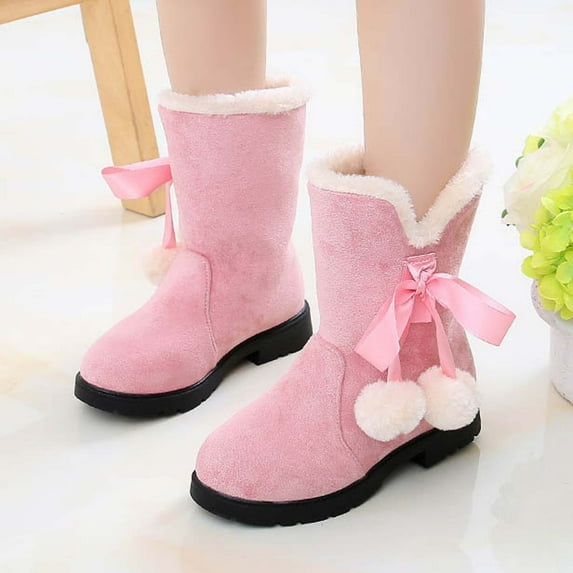 OKSALE Toddler Girls Snow Boots Warm Winter Outdoor Booties Faux Fur Lined Shoes Non Slip Fleece Boots for Big Girls Cold Weather 6-16 Years