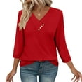 thumbnail image 1 of OKSALE V Neck Blouses for Women Trendy Button Up Shirt Dressy Casual 3/4 Length Sleeve T Shirt Loose Fit Solid Color Top 2025 Fall Clothes, 1 of 8