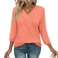thumbnail image 1 of OKSALE V Neck Blouses for Women Trendy Button Up Shirt Dressy Casual 3/4 Length Sleeve T Shirt Loose Fit Solid Color Top 2025 Fall Clothes, 1 of 8