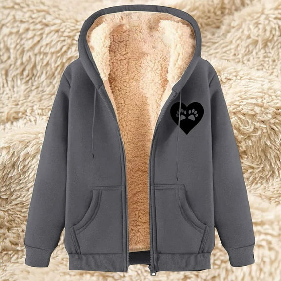 OKSALE Women Trendy Fleece Sherpa Hoodies Trendy Full Zip Sweatshirts with Pockets Cozy Long Sleeve Sweatshirt Cute Chest Graphic Hoodie Warm Winter Coat Tops