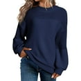 thumbnail image 1 of Oksale Women's Casual Long Puff Sleeve Sweaters Trendy Drop Shoulder Sweater Loose Crewneck Jumper Classic Solid Color Jumpers Soft Tops Dark Blue XL, 1 of 6