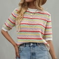 thumbnail image 1 of Oksale Women's Crochet Striped Sweaters Casual Crewneck Sweater Trendy Short Sleeve Jumper Soft Cute Tops Casual Warm Knitwear Beige S, 1 of 8