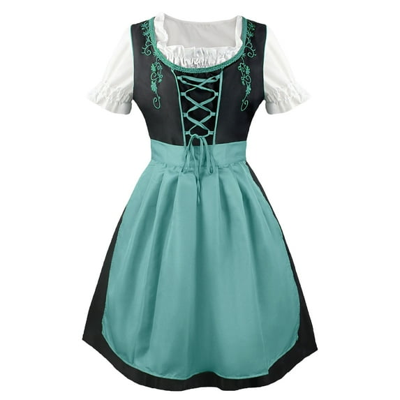 Oksale Women's Dirndl Oktoberfest Dresses Bavarian Fancy Dress 3 Pieces Set Carnival Traditional Dresses Outfits Lace Up Midi Dress Green