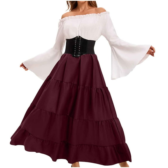 OKSALE Gothic Medieval Flowy Ball Gown Wedding Dresses Women's Plus Size