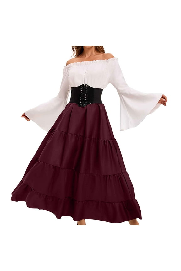 Gothic Medieval Flowy Ball Gown Wedding Dresses Women's Plus Size