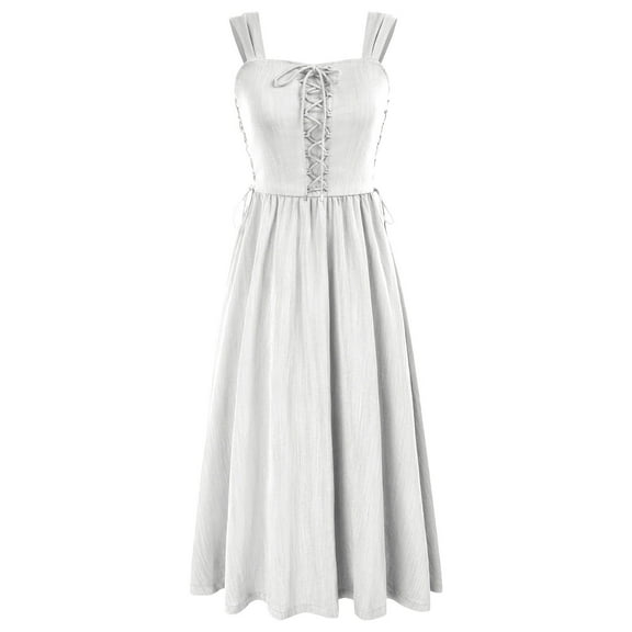 Oksale Women's Renaissance Corset Dresses Medieval Sleeveless Dress Vintage Lace Up Dresses Casual Elegant Maxi Dress Flowy Dresses Off the Shoulder Dress White