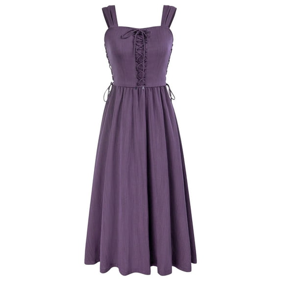 Oksale Women's Renaissance Corset Dresses Medieval Sleeveless Dress Vintage Lace Up Dresses Casual Elegant Maxi Dress Flowy Dresses Off the Shoulder Dress Purple