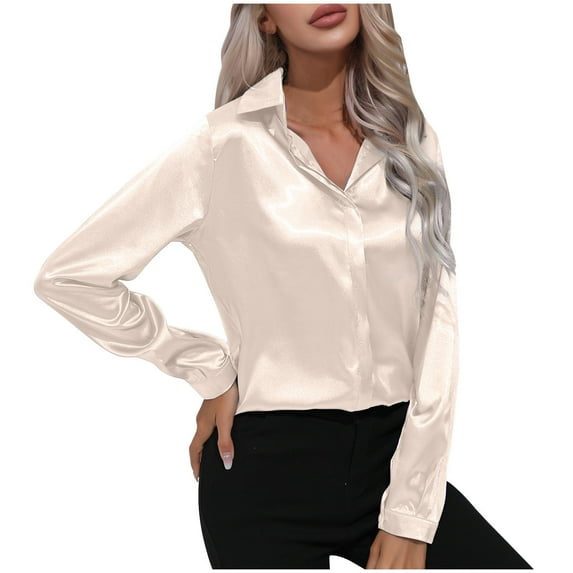 Oksale Women's Satin Silk Blouses Casual Button Down Shirts Loose Long Sleeve Tee Blouse Solid Color Office Work Tunic Tops 2025