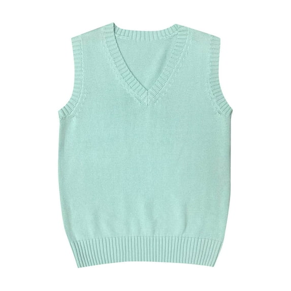 OKSALE Womenโs V Neck Sweater Vests Casual Sleeveless Vest Sweaters Classic Solid Color Pullover Warm School Uniform Knitwear Tops