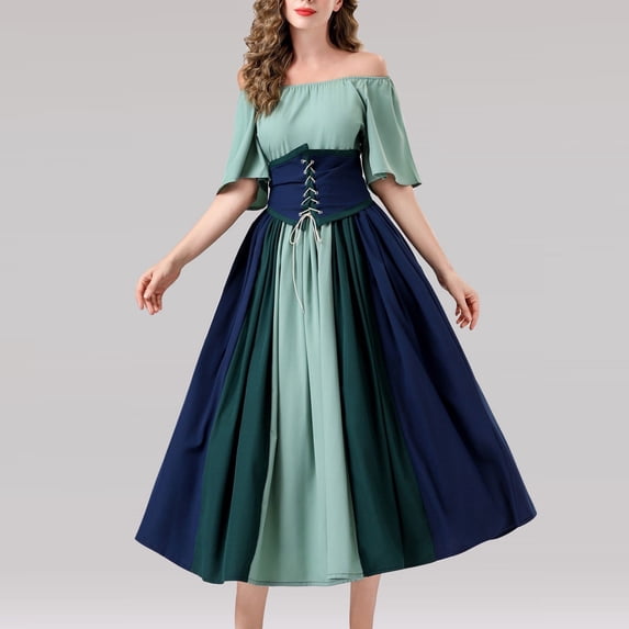 Oksale Womens 18 Century Off The Shoulder Ball Dress Retro Renaissance Lace Up Ball Dresses Victorian Short Sleeve Dress Elegant Ball Gown for Party Performance 2025 Green