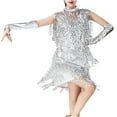 thumbnail image 1 of Oksale Womens 1920s Flapper Dresses Adult Tango Jazz Dancing Dress with Gloves Sequins Tassel Latin Dance Dresses Cocktail Party Dress White, 1 of 2