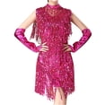 thumbnail image 1 of Oksale Womens 1920s Flapper Dresses Adult Tango Jazz Dancing Dress with Gloves Sequins Tassel Latin Dance Dresses Cocktail Party Dress Hot Pink, 1 of 2