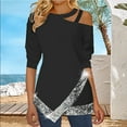 thumbnail image 1 of Oksale Womens Asymmetrical Shirts Trendy Sequin Hem Shirt 3/4 Sleeve Blouses Cold Shoulder Tunic Blouse Sparkly Sexy Cozy Tops 2025, 1 of 6