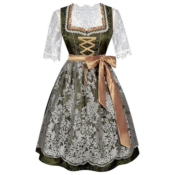 OKSALE Womens Bavarian Dirndl Dress Traditional German Oktoberfest Outfit 3 Pcs Shirt+Maid Dress+Apron Festival Sets Munich Beer Girls Dresses