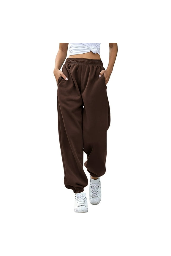 Womens Cinch Bottom Baggy Sweatpants Elastic Waist Jogger Sweat Pants with Pockets Baggy Athletic Pants for Hiking Dancing Casual Solid Color Pants 2025