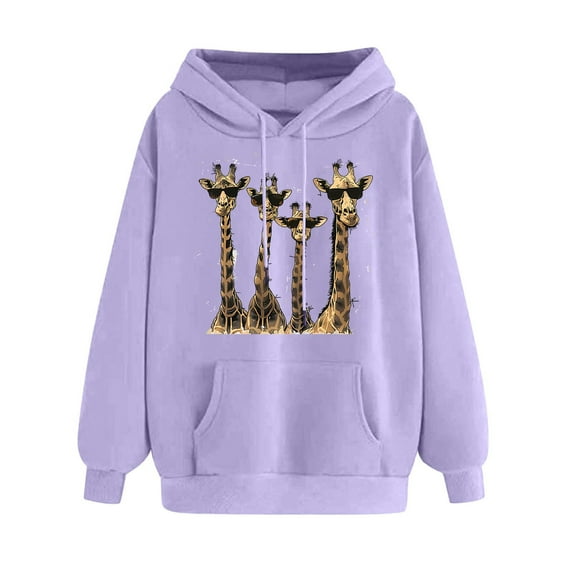 Oksale Womens Cute Giraffes Graphic Hoodies Loose Long Sleeve Sweatshirts with Kangaroo Pocket Casual Drawstring Pullover Cozy Lightweight Tops