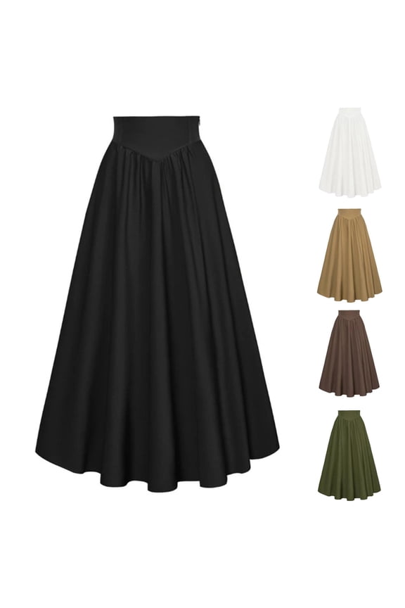 Womens Elastic High Waist Skirts Floor Length Maxi Skirt Flowy Swing Skirts for Beach Prom Party Long Skirt Medieval Renaissance Skirts