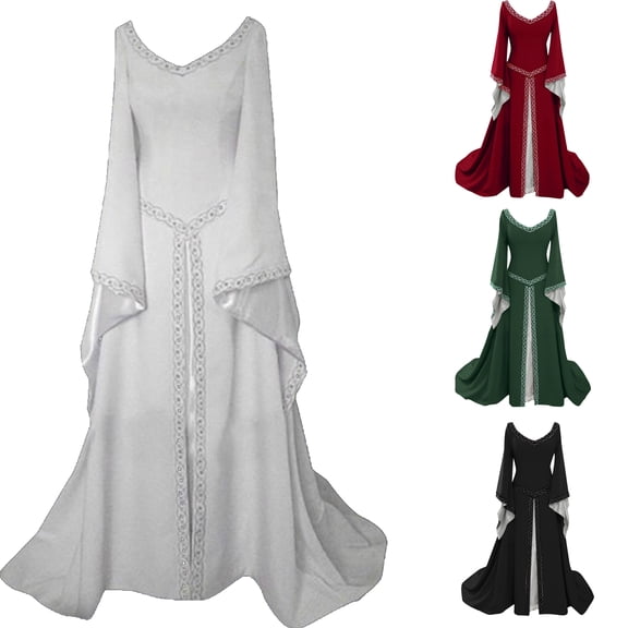 OKSALE Womens Gothic Dresses Retro Elegant Medieval Dresses 1800s Wedding Dress Evening Ball Gown Renaissance Dress