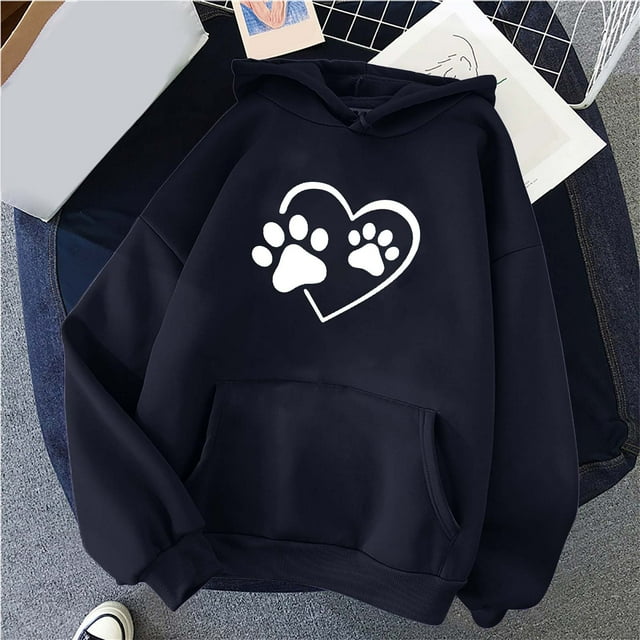 OKSALE Womens Hoodies Oversized Heart Paw Graphic Hoodies Sweatshirts Holiday Sweaters Y2k Long Sleeve Top Hoodie Winter Saving