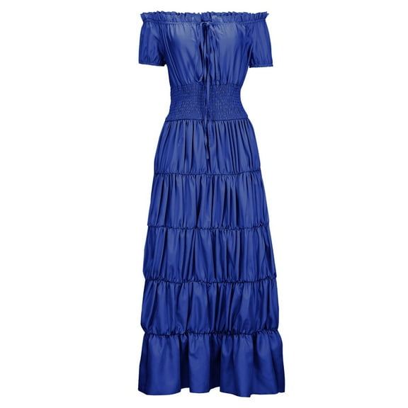 Oksale Womens Medieval Off The Shoulder Dresses Renaissance Smocker Dresses Vintage Puff Sleeve Dress Elegant Corset Long Dress for Party Blue