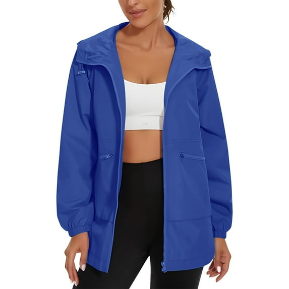 OKSALE Womens Rain Jackets with Hood Waterproof Raincoat Casual Zip Up Jacket Solid Color Coat Lightweight Outdoor Windbreaker for Workout Hiking Camping Fishing 2025 Fasion