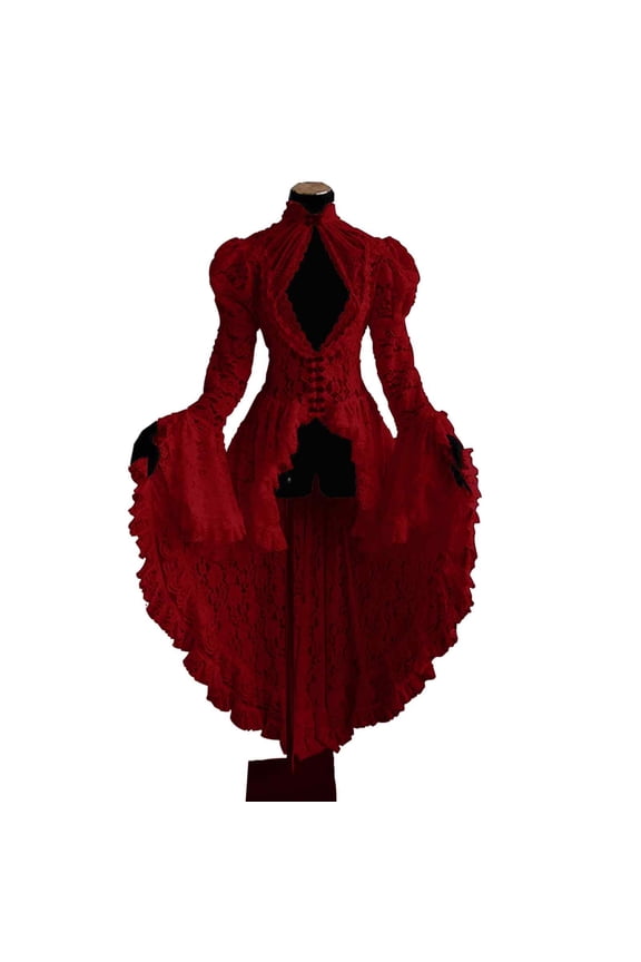 Womens Victorian Dresses Retro Medieval Renaissance Dress Elegant Lace Corset Dress 18 Century Tea Party Evening Dresses Long Sleeve Midi Dress Red