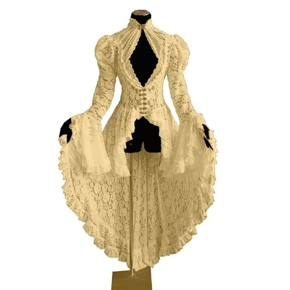 Oksale Womens Victorian Dresses Retro Medieval Renaissance Dress Elegant Lace Corset Dress 18 Century Tea Party Evening Dresses Long Sleeve Midi Dress Yellow