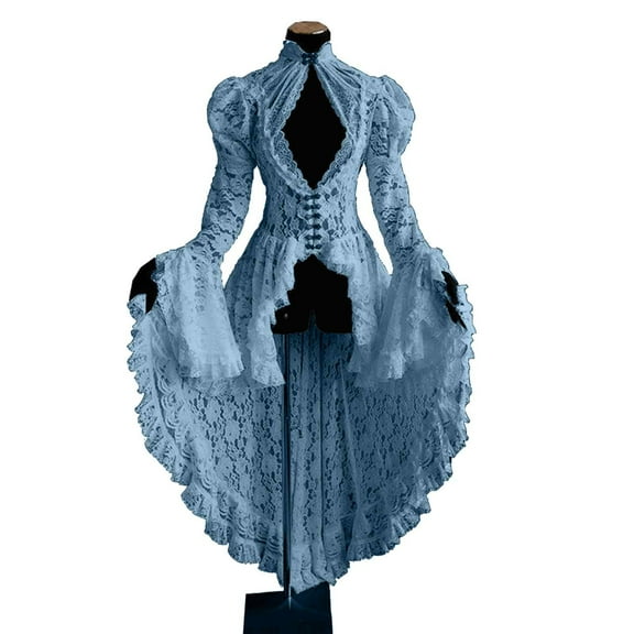 Oksale Womens Victorian Dresses Retro Medieval Renaissance Dress Elegant Lace Corset Dress 18 Century Tea Party Evening Dresses Long Sleeve Midi Dress Light Blue