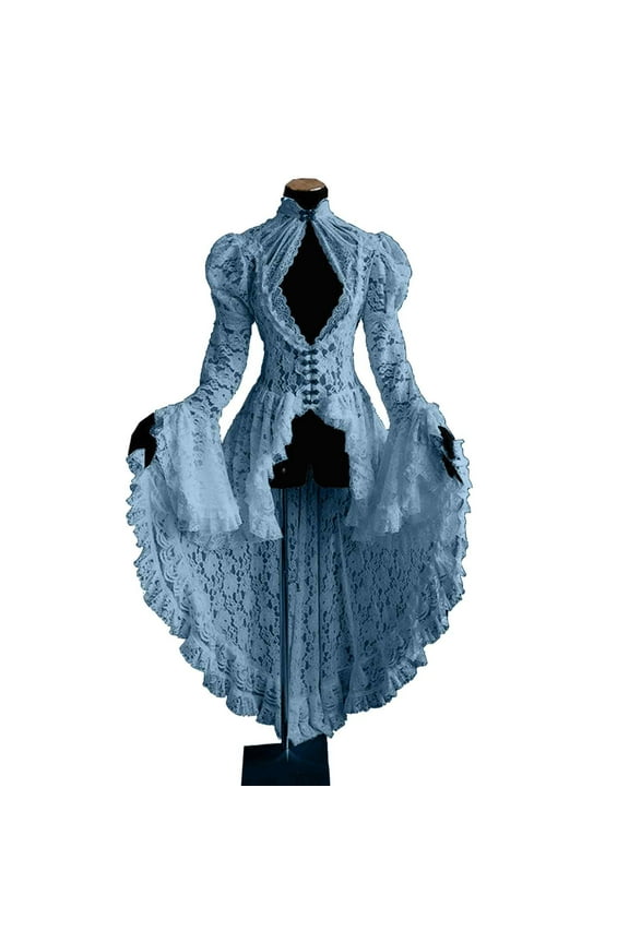 Womens Victorian Dresses Retro Medieval Renaissance Dress Elegant Lace Corset Dress 18 Century Tea Party Evening Dresses Long Sleeve Midi Dress Light Blue